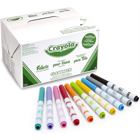 Crayola® Fabric Markers, Fine Line, Classpack®, 10 Colours, 80 Count