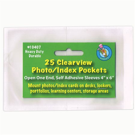 Clear View Self-Adhesive Pockets, Photo / Index Card, 4" x 6", 25 per pack