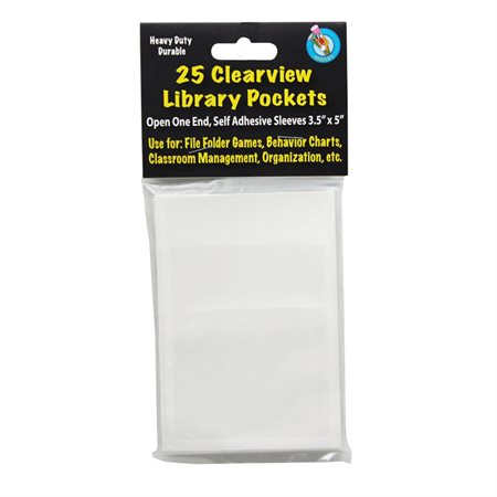 Clear View Self-Adhesive Library Pockets, 3.5" x 5", Clear