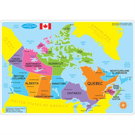 Smart Poly® Learning Mat, 12" x 17", Double-Sided, Canada Map Basic