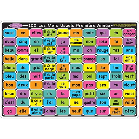 Smart Poly® Learning Mat, 12" x 17", Double-Sided, French Sight Words 1st & 2nd Year