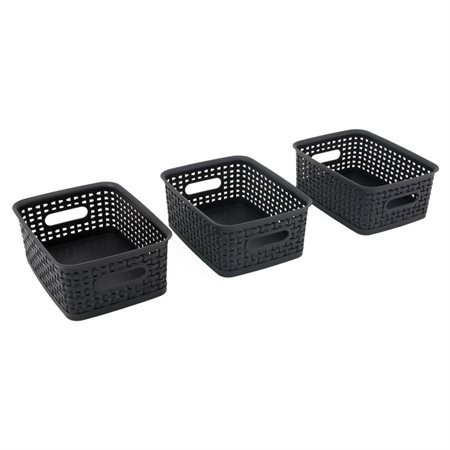 Black Plastic Weave Bins, 3 pack, 7.375"L x 9.875"W x 4”H