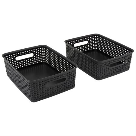 Black Plastic Weave Bins, 2 pack, 10.25"L x 14.25"W x 4.75"H