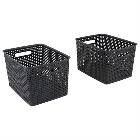 Black Plastic Weave Bins, 2 pack, 10.5"L x 13.875"W x 8.75”H