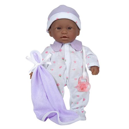 11" La Baby Soft Baby Doll, Purple w / Blanket, African-American