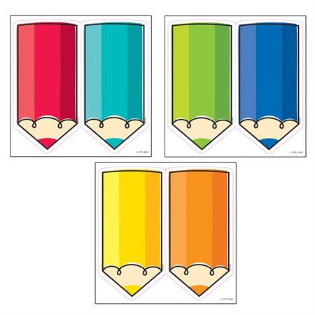 Core Decor Colorful Doodle Pencils 6 Inch Designer Cut-Outs, Pack of 72