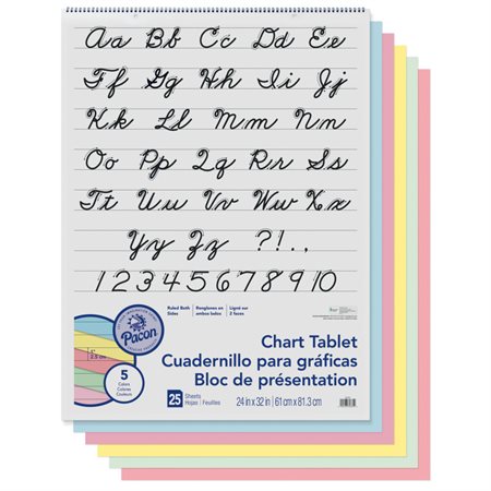 Colored Paper Chart Tablet, 24" x 32", 1" ruled