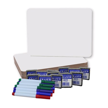 Dry Erase Board, Colored Pens, and Erasers, Class Pack of 12
