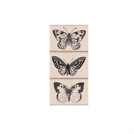 Three Artistic Butterflies Wood Stamp Set