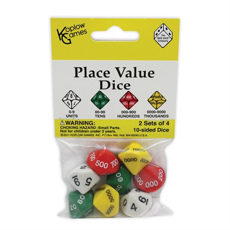 Place Value Dice, Units to Thousands, Set of 8