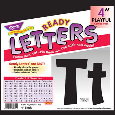 Playful Solids 4" Uppercase / Lowercase Ready Letters® Combo Pack, Black